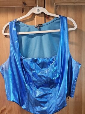 Curvy Sense Metallic Blue Tank Corset Top 3X